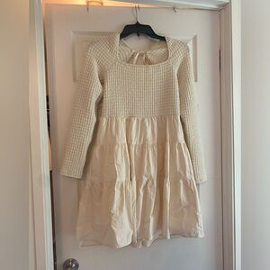 Aureum Off-White Square Neck Smock Dress